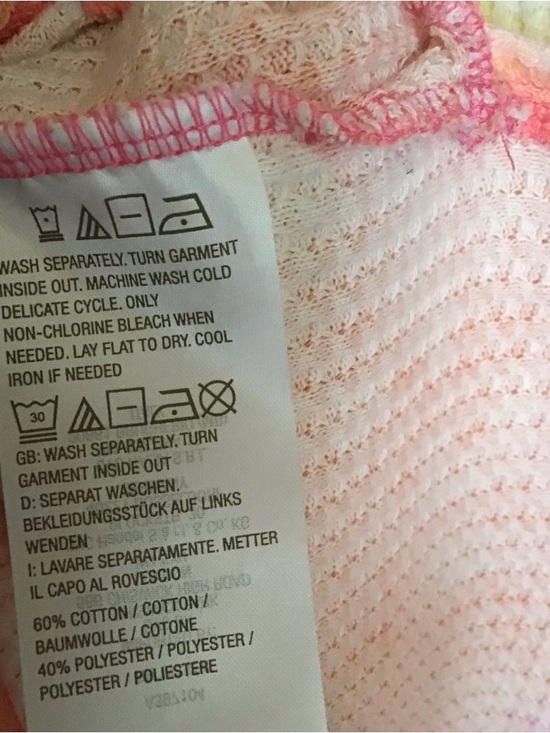 Belle by Kim Gravel Waffle Knit Pink Yellow Orange Tie-Dye 3/4 Sleeve V-Neck Tee - Picture 4 of 4